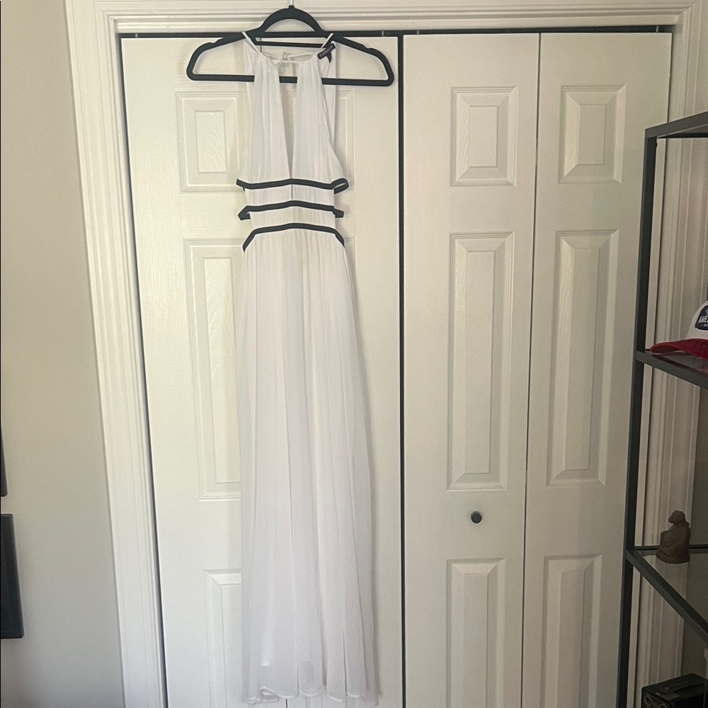 Express White Backless Dress with Black Straps